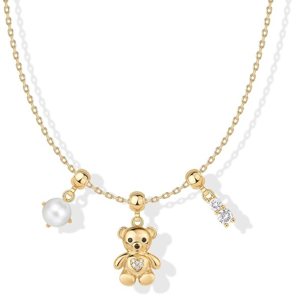 14K Gold Plated Dainty Charm Necklace Set for Women with Adjustable Chain - Picture 1 of 6